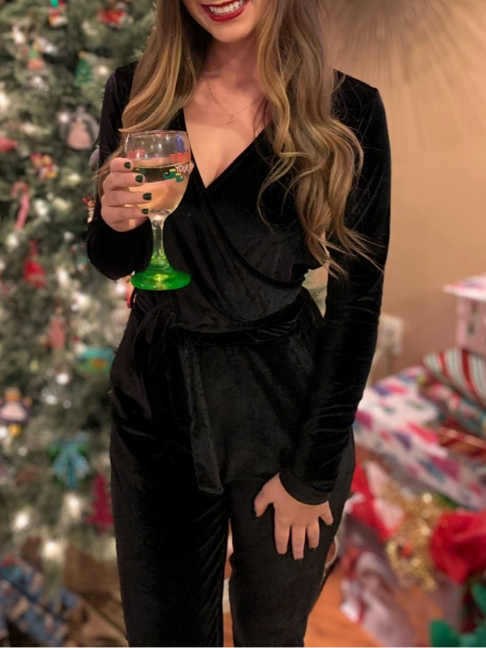 Black CHASER Velvet Wrap Jumpsuit